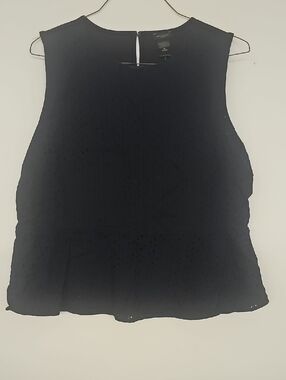 Ann Taylor Black Sleeveless Eyelet Peplum Blouse